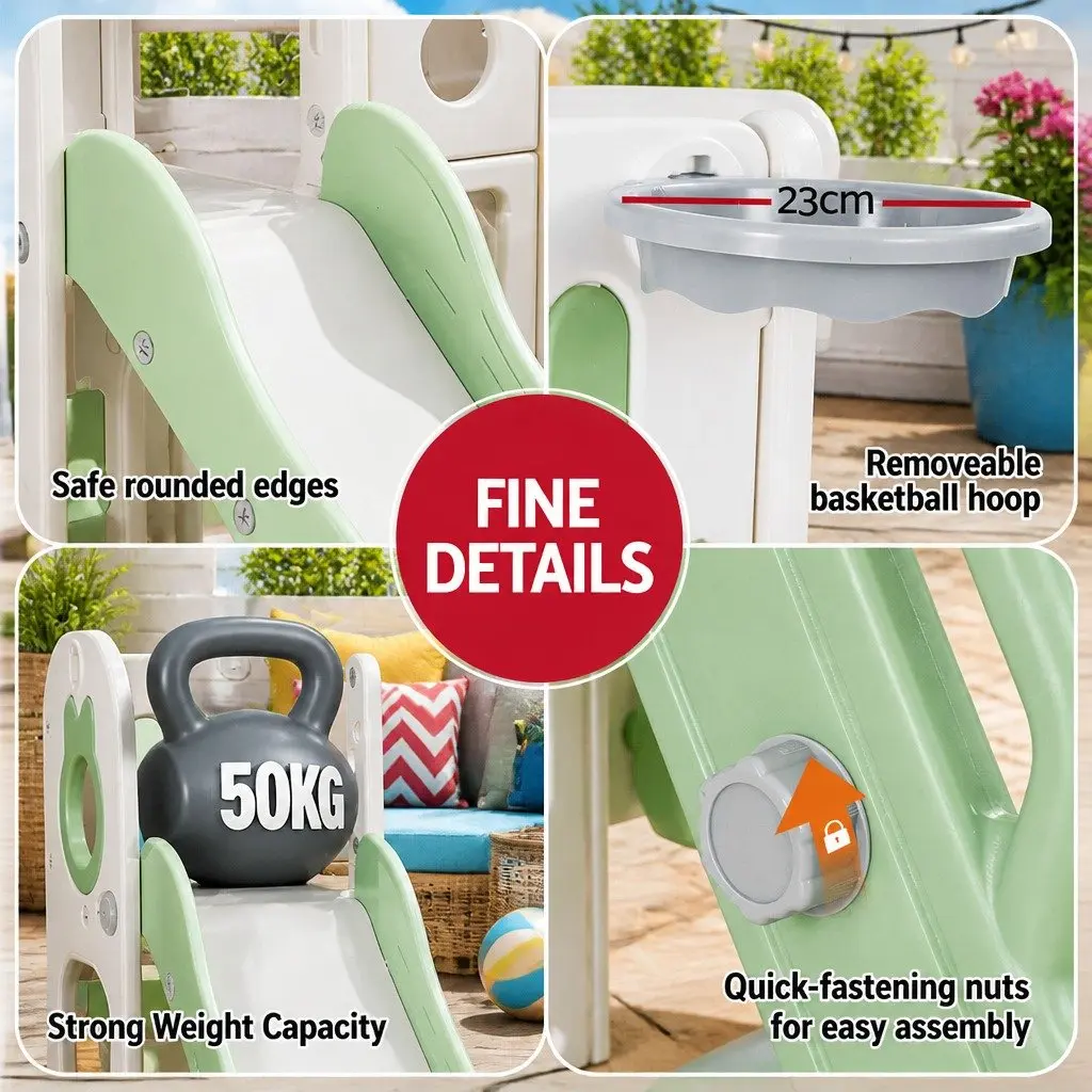 Kids Slide Swing Set for Outdoor Play 3 in 1 Green