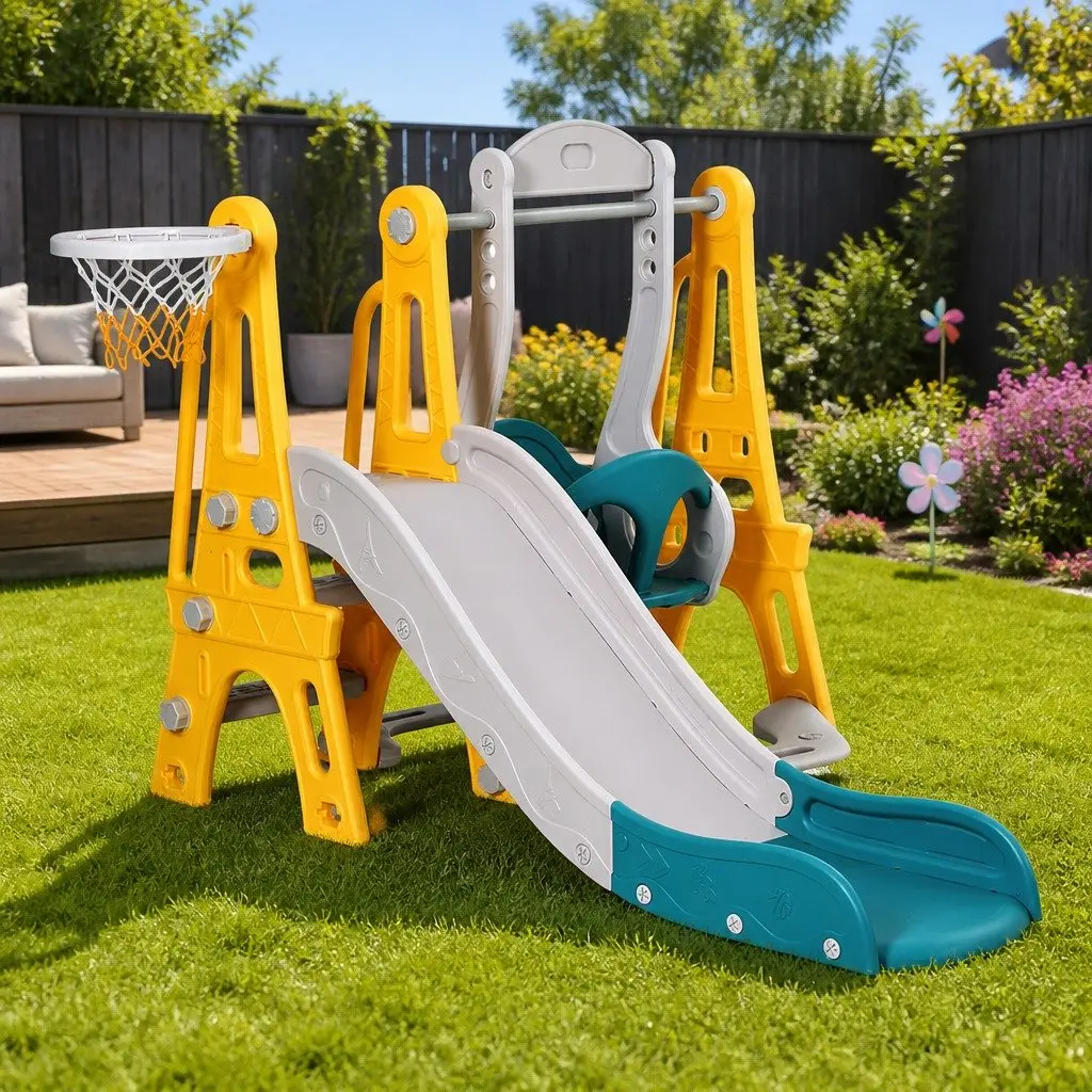 Kids Slide Swing Set and Basketball Hoop