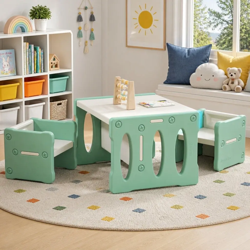 Kids Table and Chairs Set 3 Piece Activity Furniture for Children Play Room