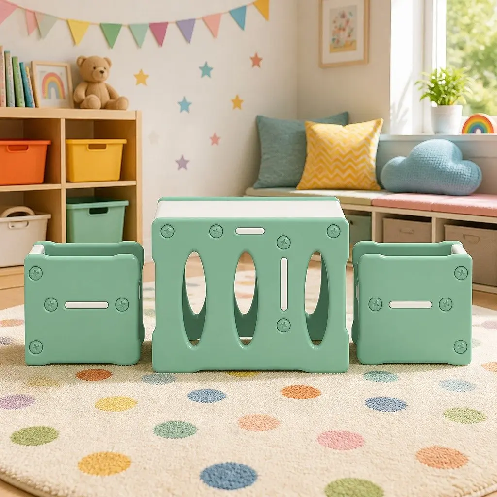 Kids Table and Chairs Set 3 Piece Activity Furniture for Children Play Room