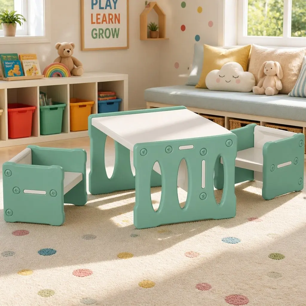 Kids Table and Chairs Set 3 Piece Activity Furniture for Children Play Room