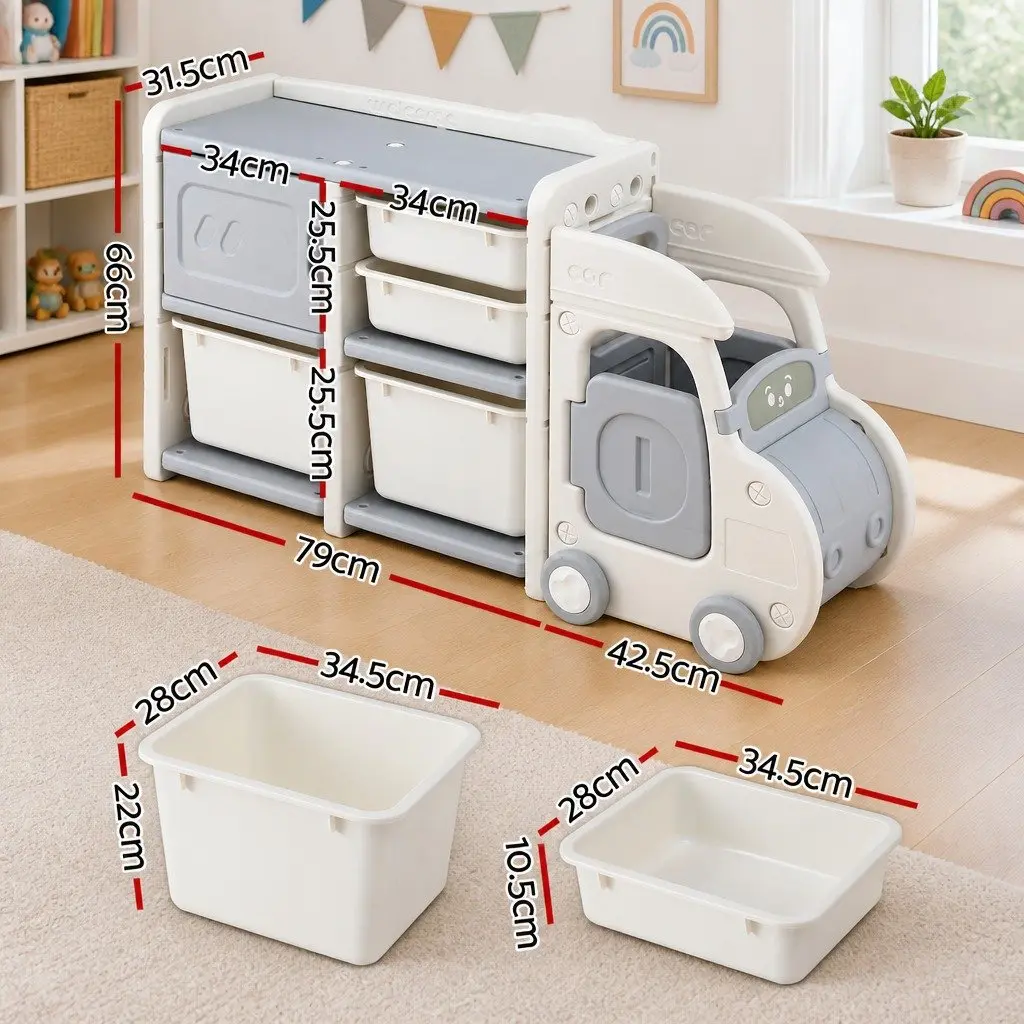 Car Shaped Kids Toy Storage Organizer with Removable Bins Drawers Cabinet