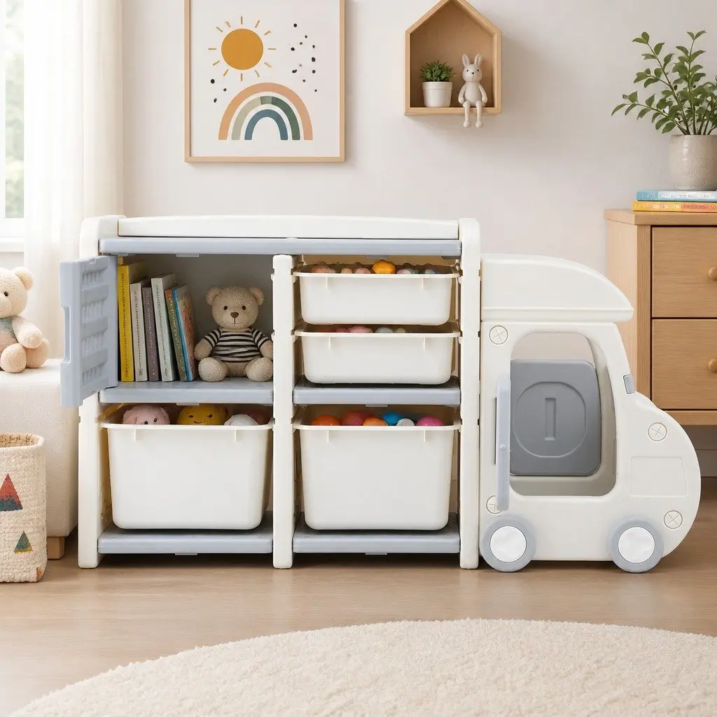Car Shaped Kids Toy Storage Organizer with Removable Bins Drawers Cabinet