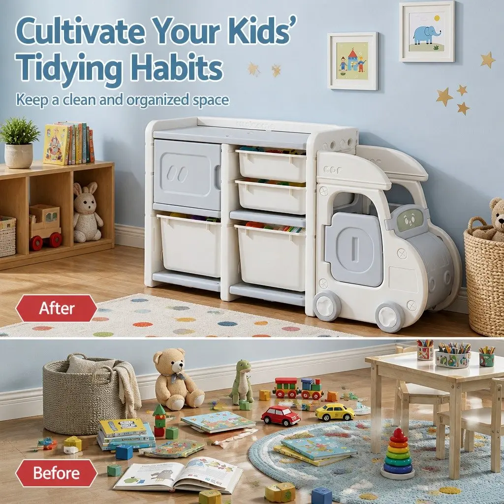 Car Shaped Kids Toy Storage Organizer with Removable Bins Drawers Cabinet