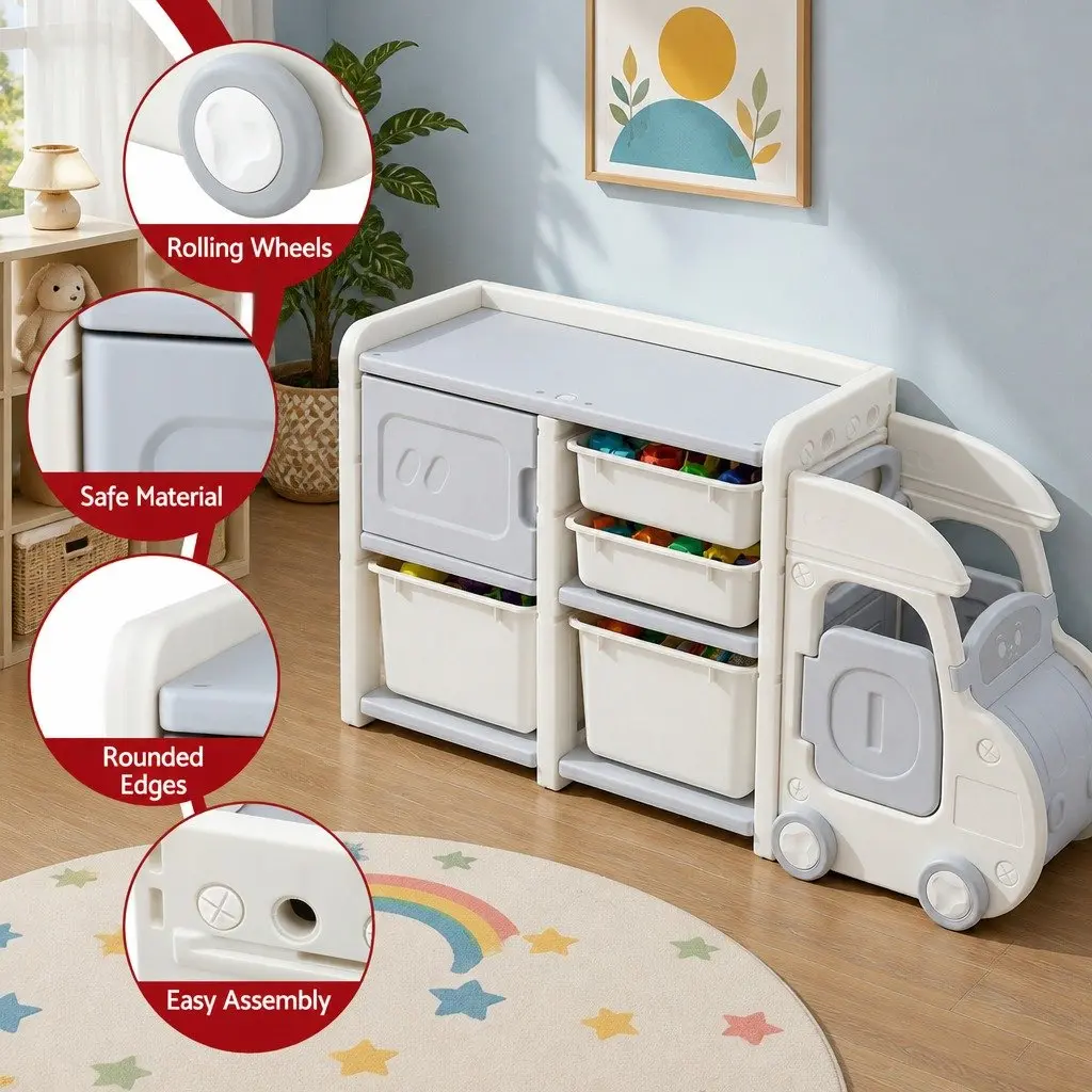 Car Shaped Kids Toy Storage Organizer with Removable Bins Drawers Cabinet