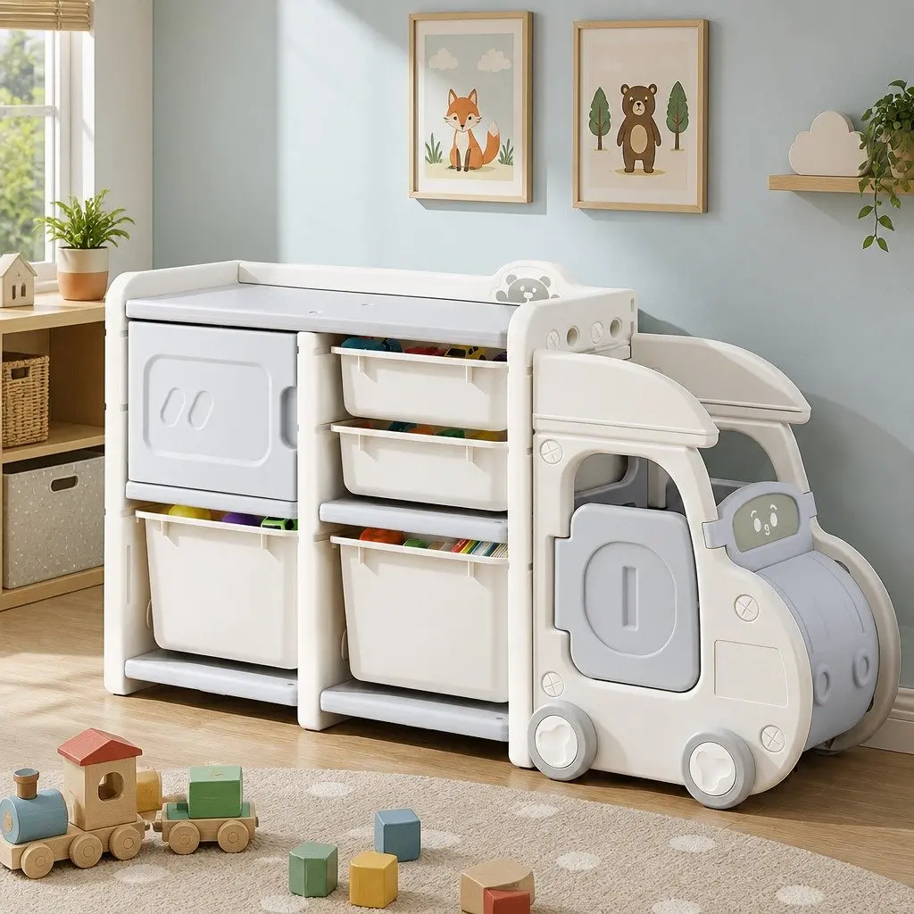 Car Shaped Kids Toy Storage Organizer with Removable Bins Drawers Cabinet