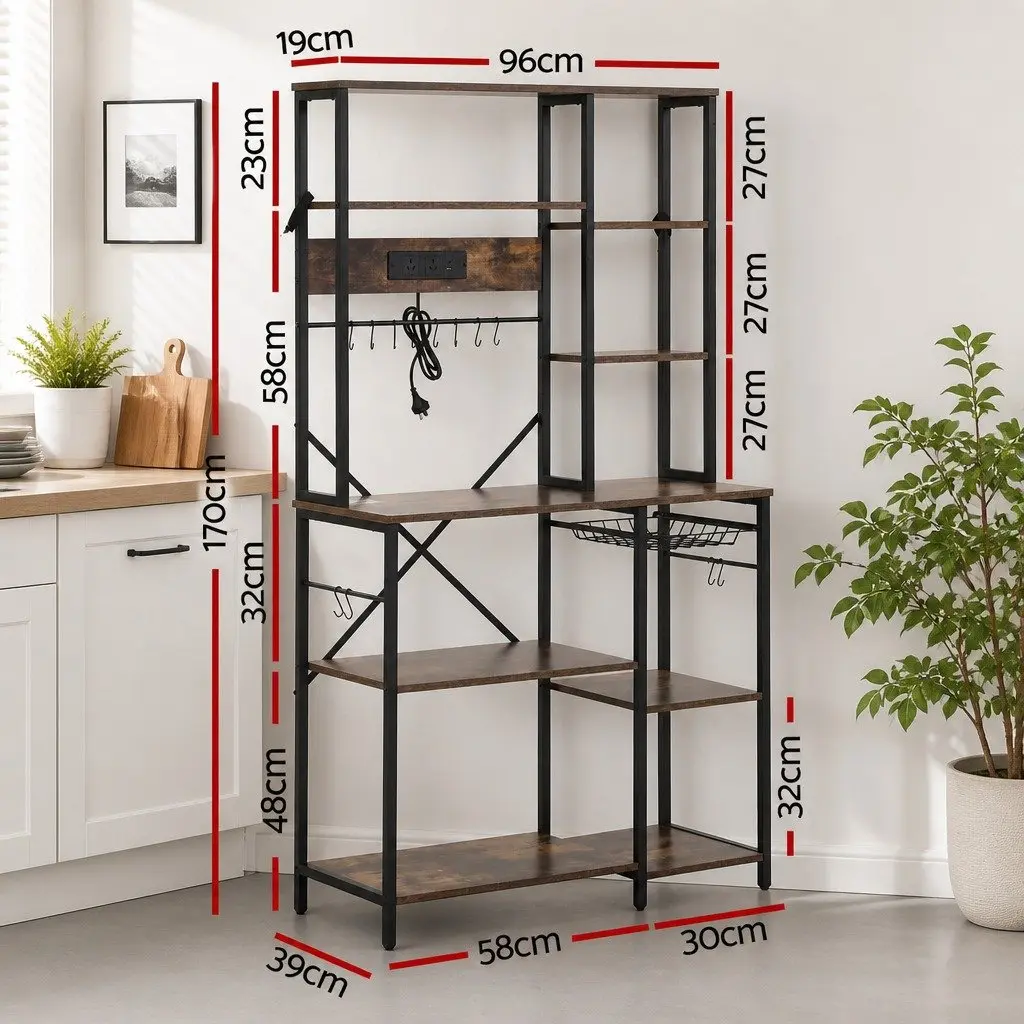 Kitchen Storage Rack for Microwave 96CM x 170CM with Power Outlets and Hooks