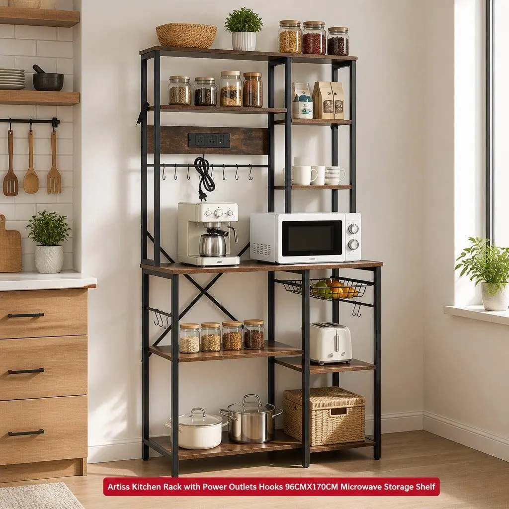 Kitchen Storage Rack for Microwave 96CM x 170CM with Power Outlets and Hooks