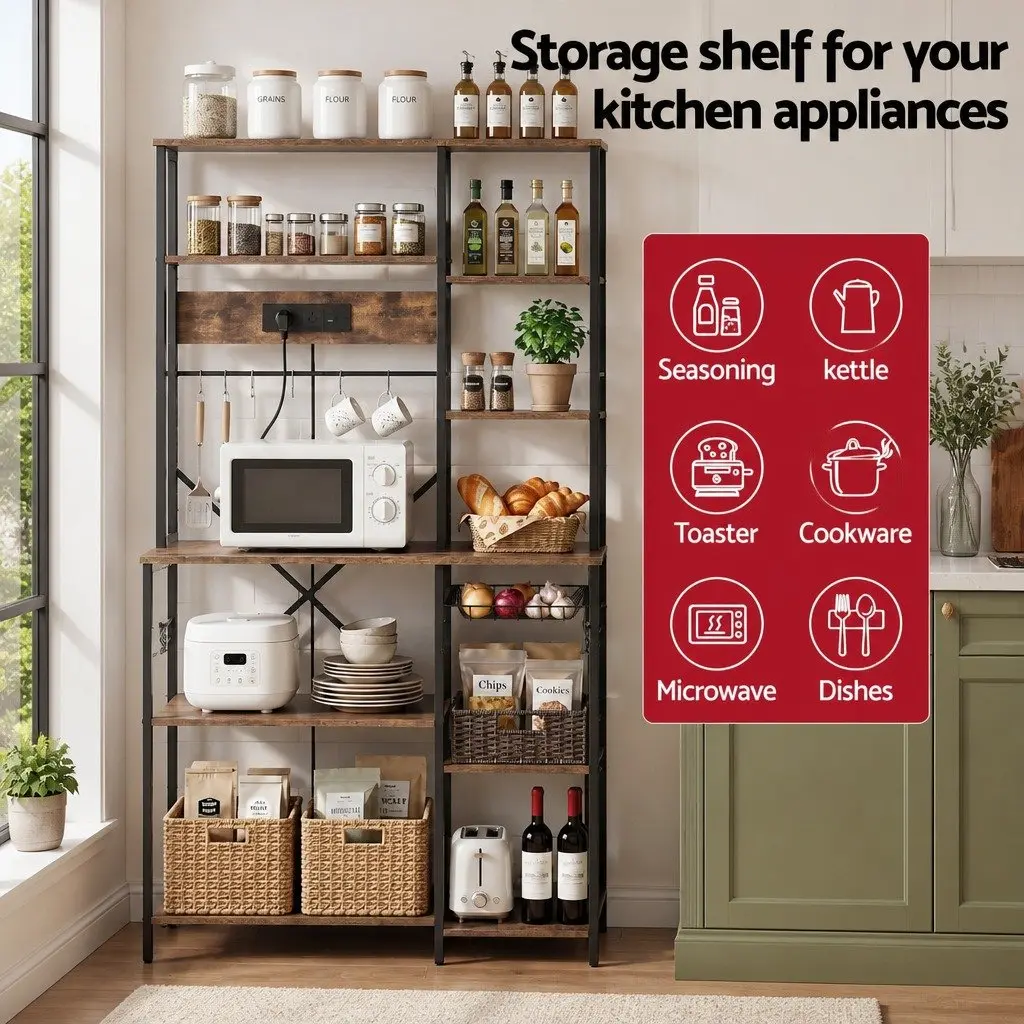 Kitchen Storage Rack for Microwave 96CM x 170CM with Power Outlets and Hooks