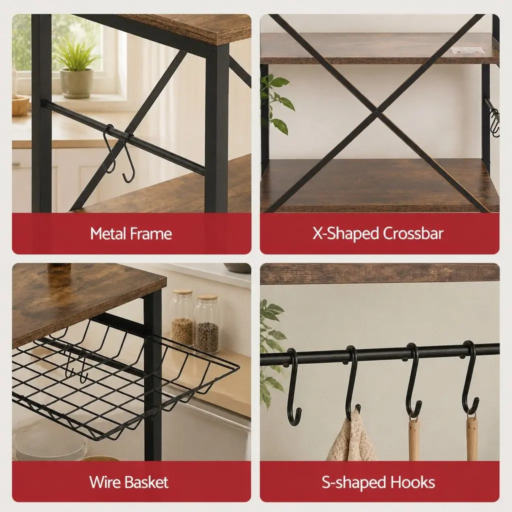 Kitchen Storage Rack for Microwave 96CM x 170CM with Power Outlets and Hooks