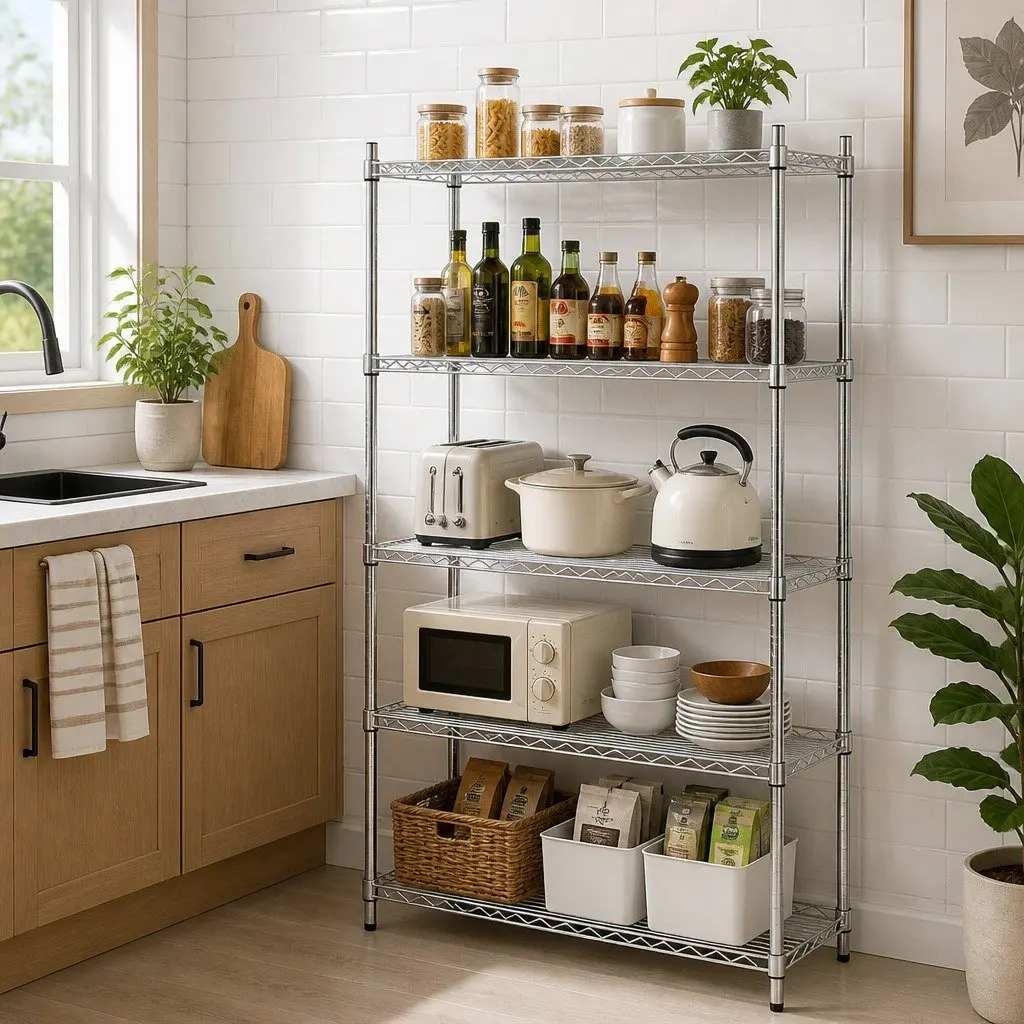 5-Tier Metal Kitchen Shelving Unit Storage Rack 120x45x179cm