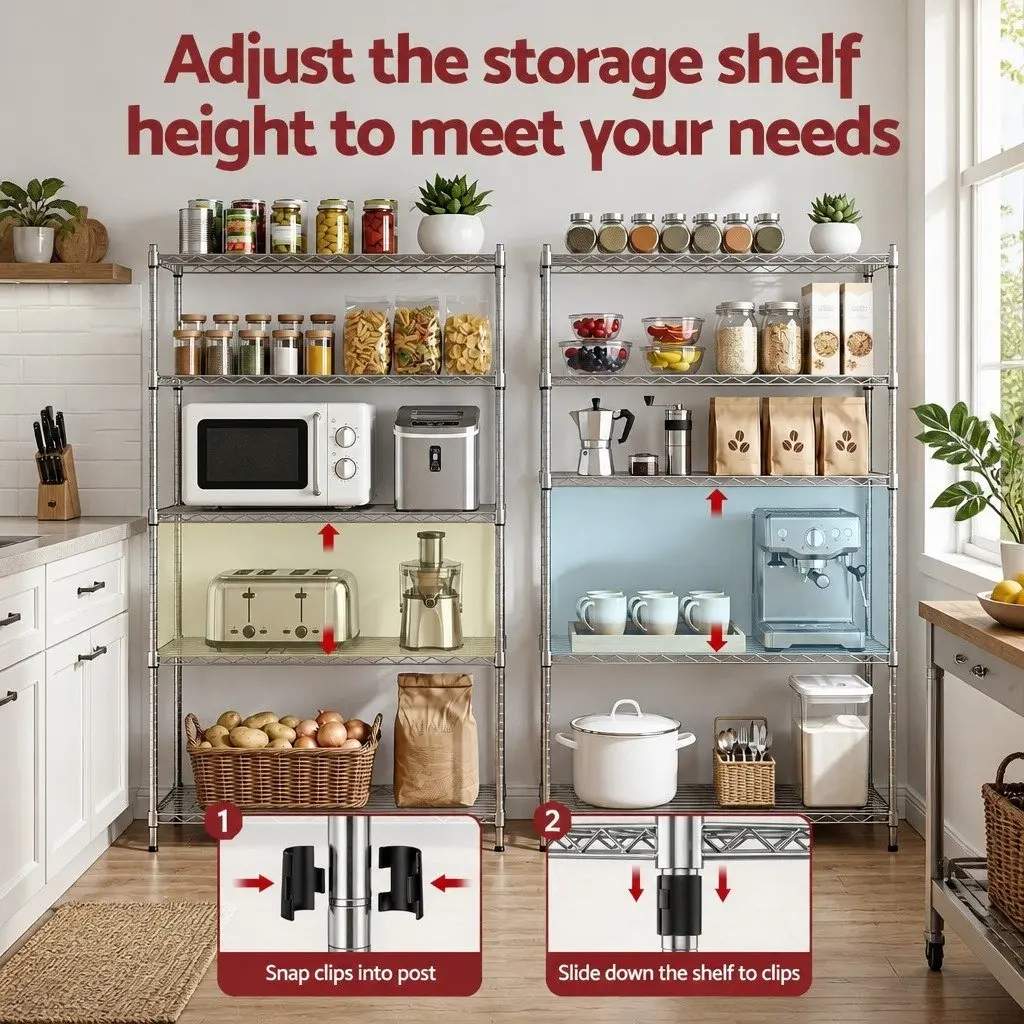 5-Tier Metal Kitchen Shelving Unit Storage Rack 120x45x179cm