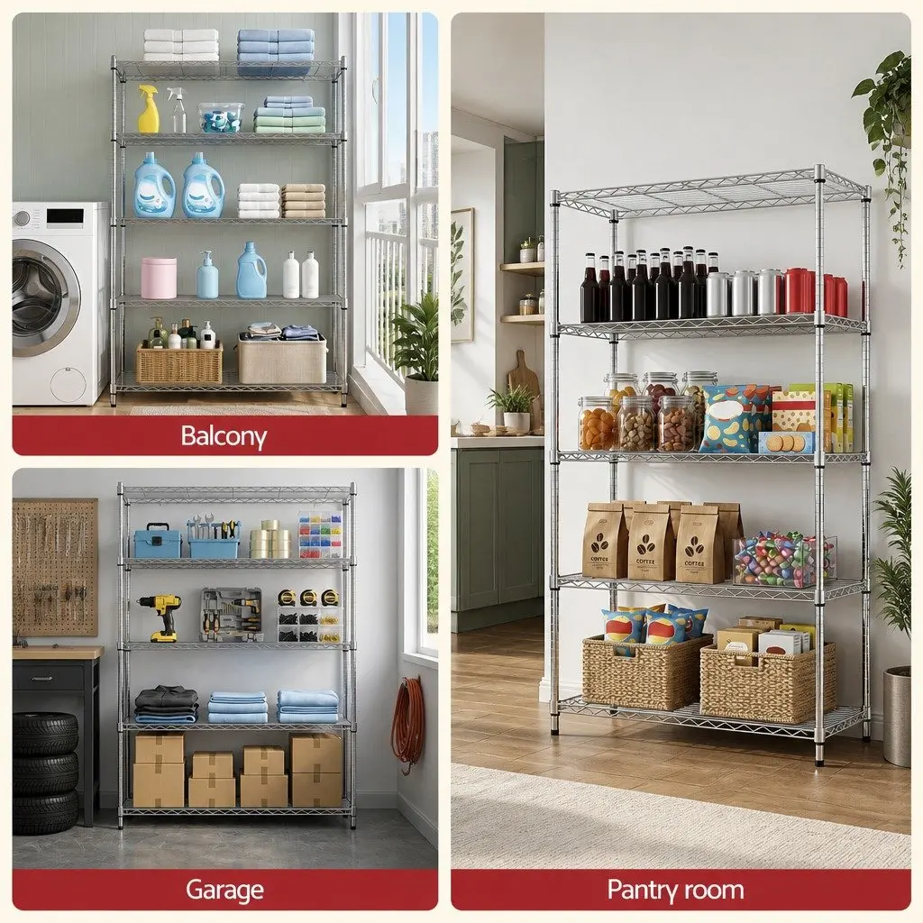 5-Tier Metal Kitchen Shelving Unit Storage Rack 120x45x179cm