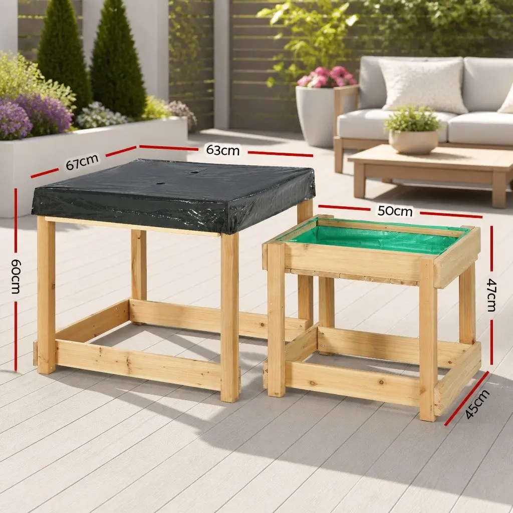 Kids Wooden Sandbox Water Table Outdoor Play Set Sand Pit 2-in-1 Toy 101cm