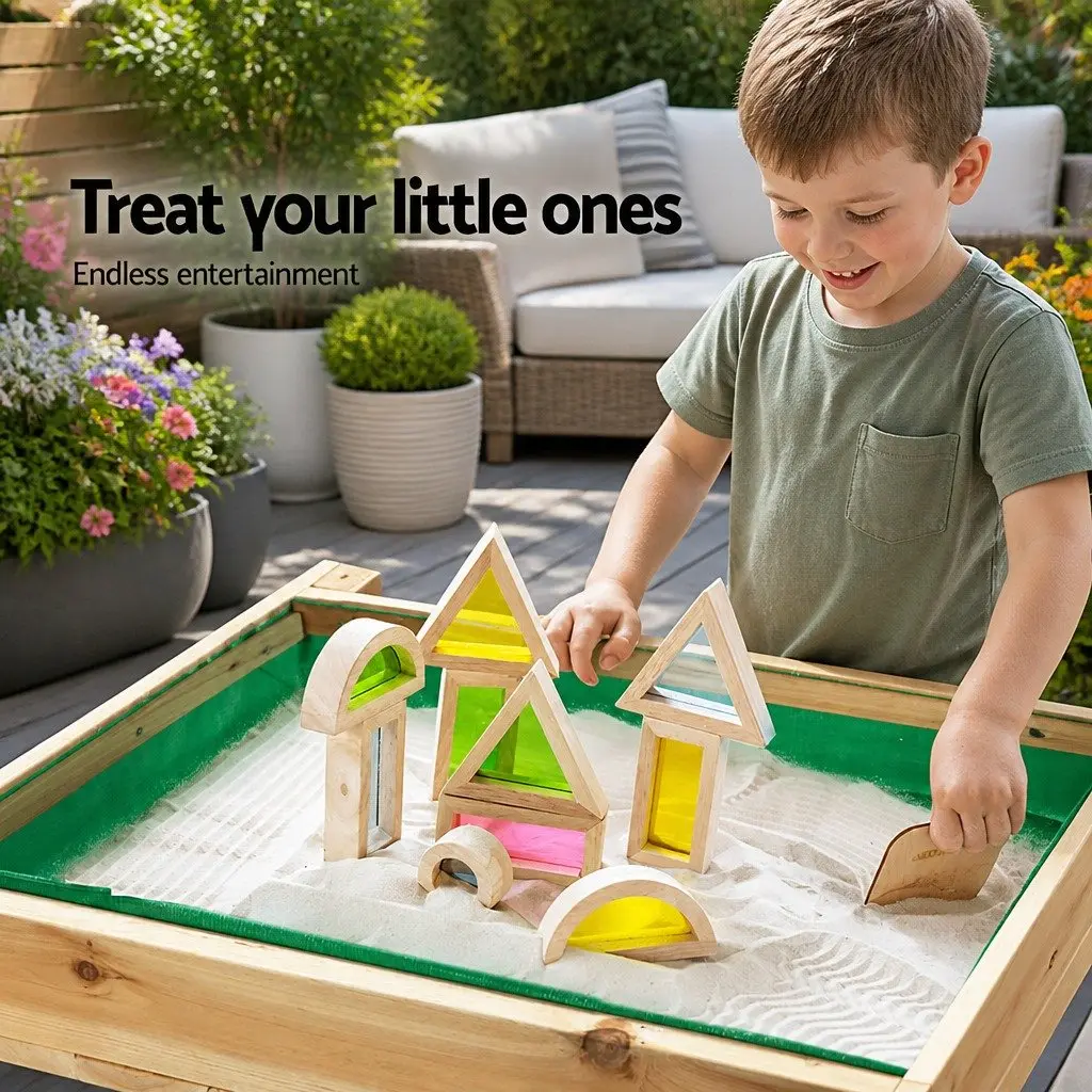 Kids Wooden Sandbox Water Table Outdoor Play Set Sand Pit 2-in-1 Toy 101cm