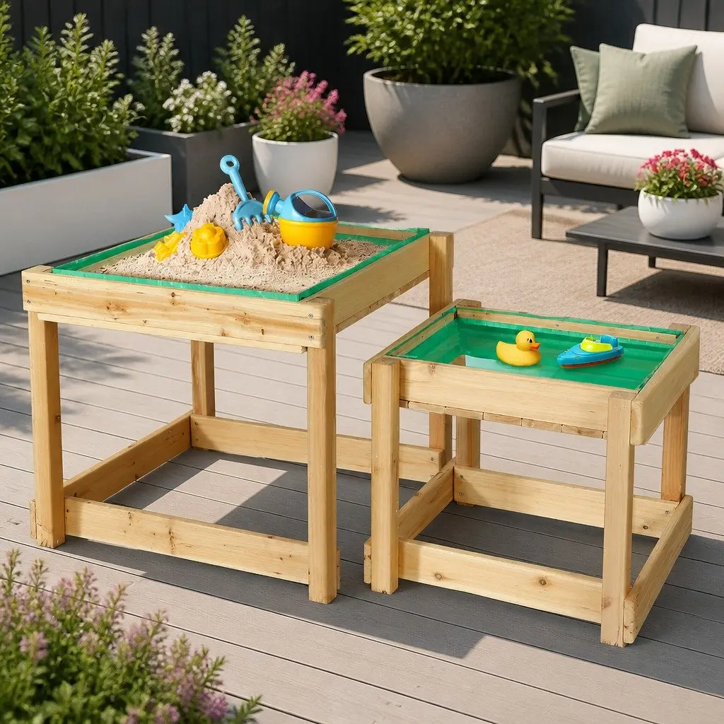 Kids Wooden Sandbox Water Table Outdoor Play Set Sand Pit 2-in-1 Toy 101cm