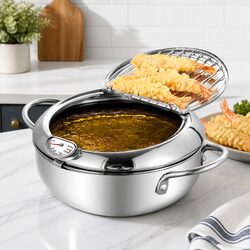 24cm Stainless Steel Deep Frying Pan with Draining Rack Specs