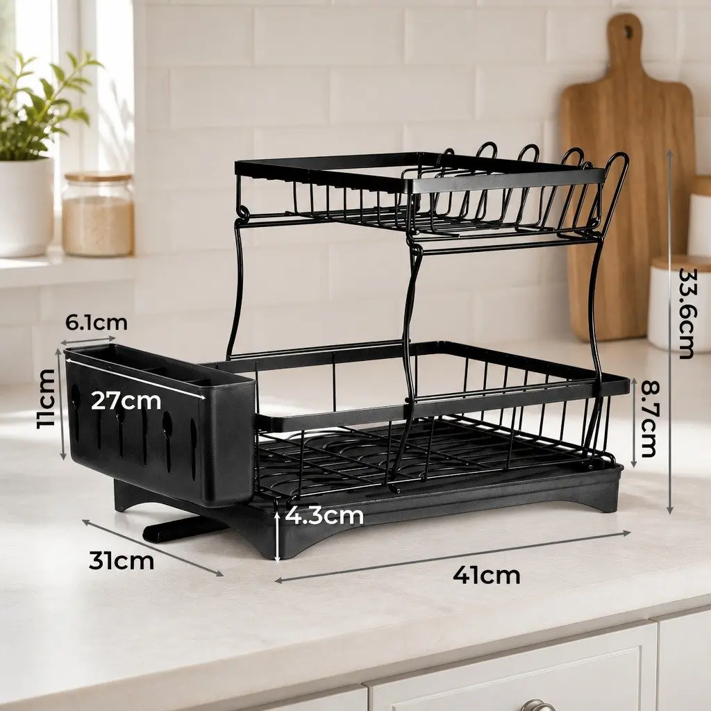 2 Tier Dish Drying Rack for Kitchen Large Capacity Removable Sections