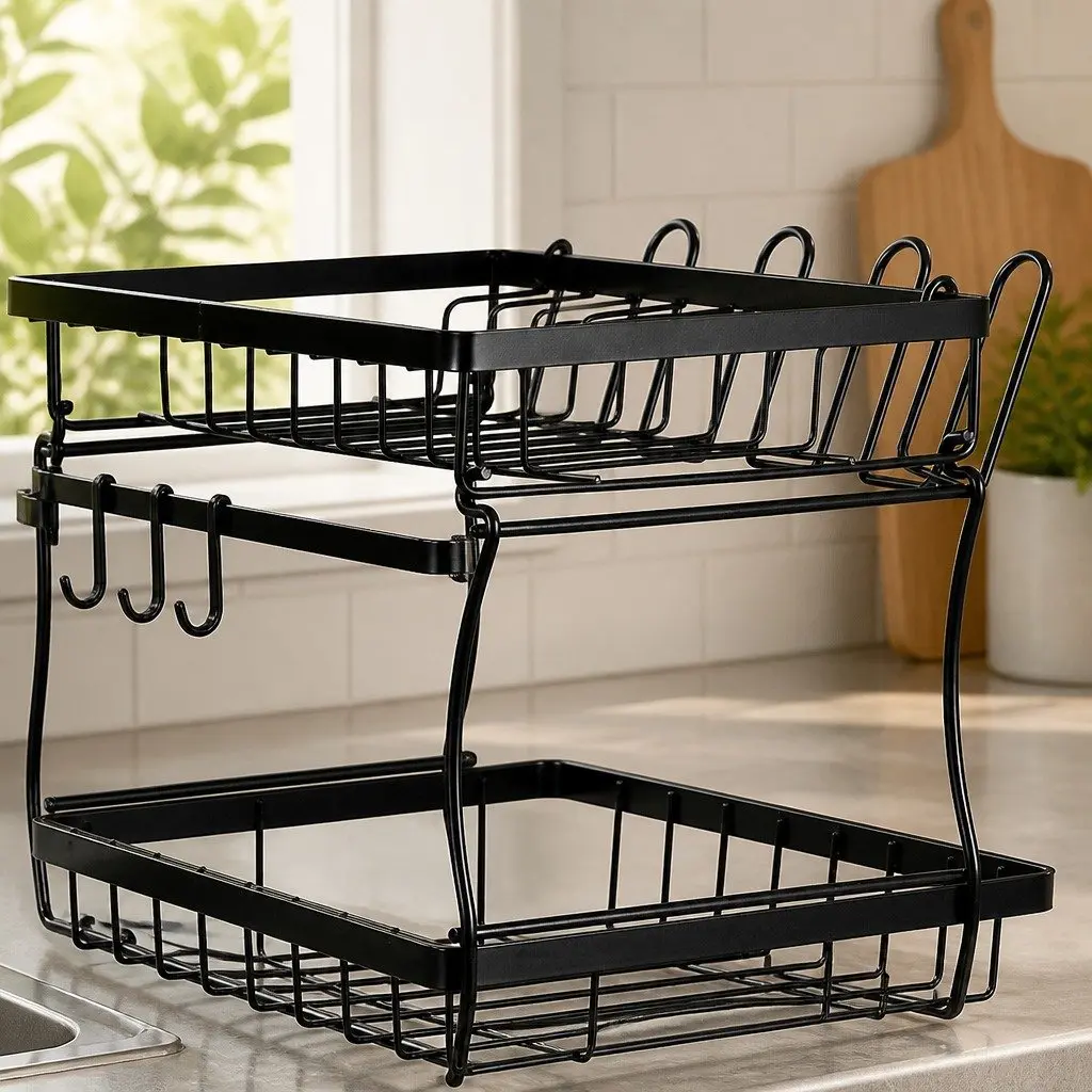 2 Tier Dish Drying Rack for Kitchen Large Capacity Removable Sections