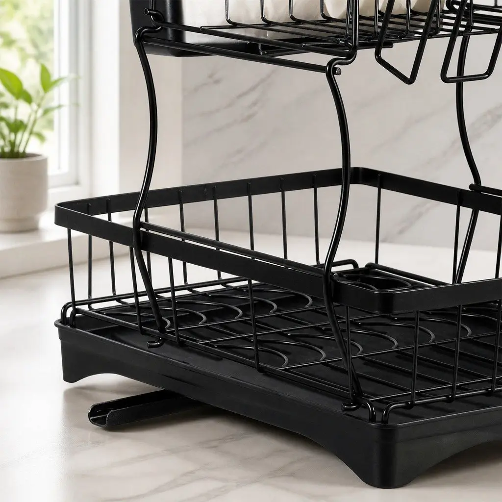 2 Tier Dish Drying Rack for Kitchen Large Capacity Removable Sections
