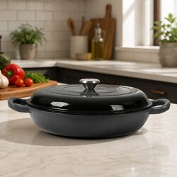 Cast Iron Dutch Oven: 3.5L Capacity, Black, 40cm Dimensions