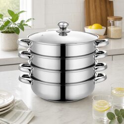 4 Layer Steamer Pot: Stainless Steel, 27cm Diameter