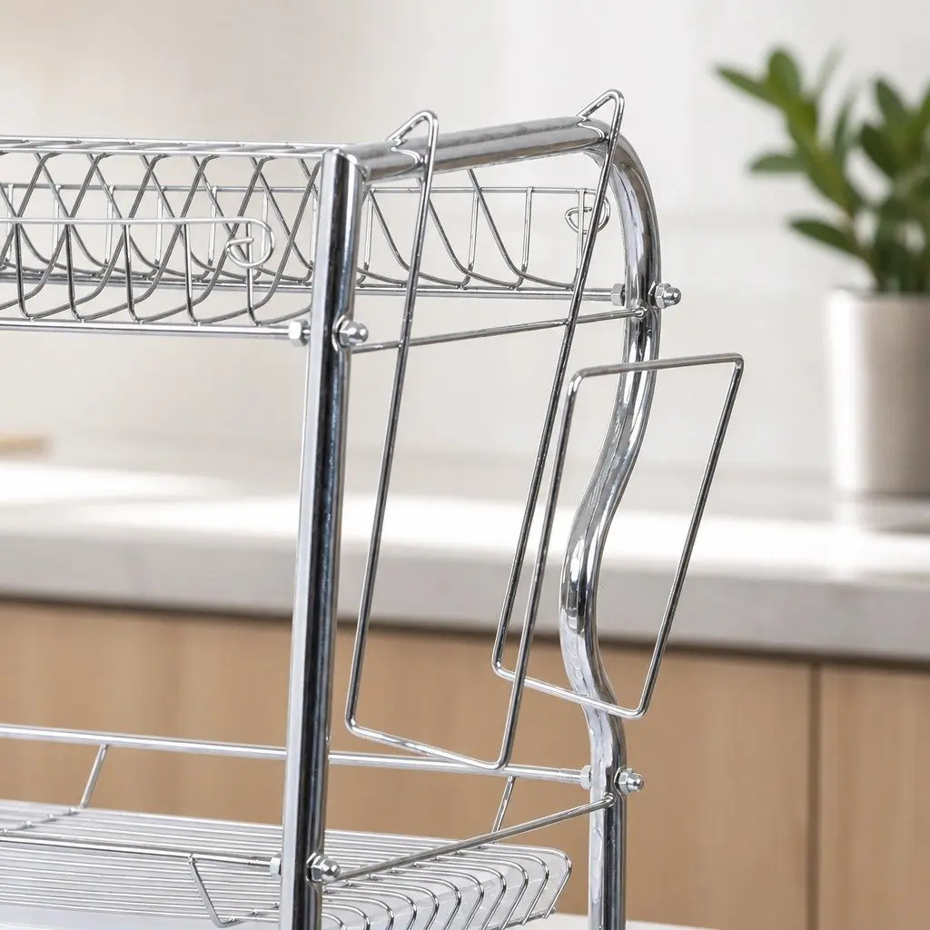 3-Tier Dish Rack Drainer Drying Kitchen Organizer Silver 40.8cm x 24.5cm x 43.5cm