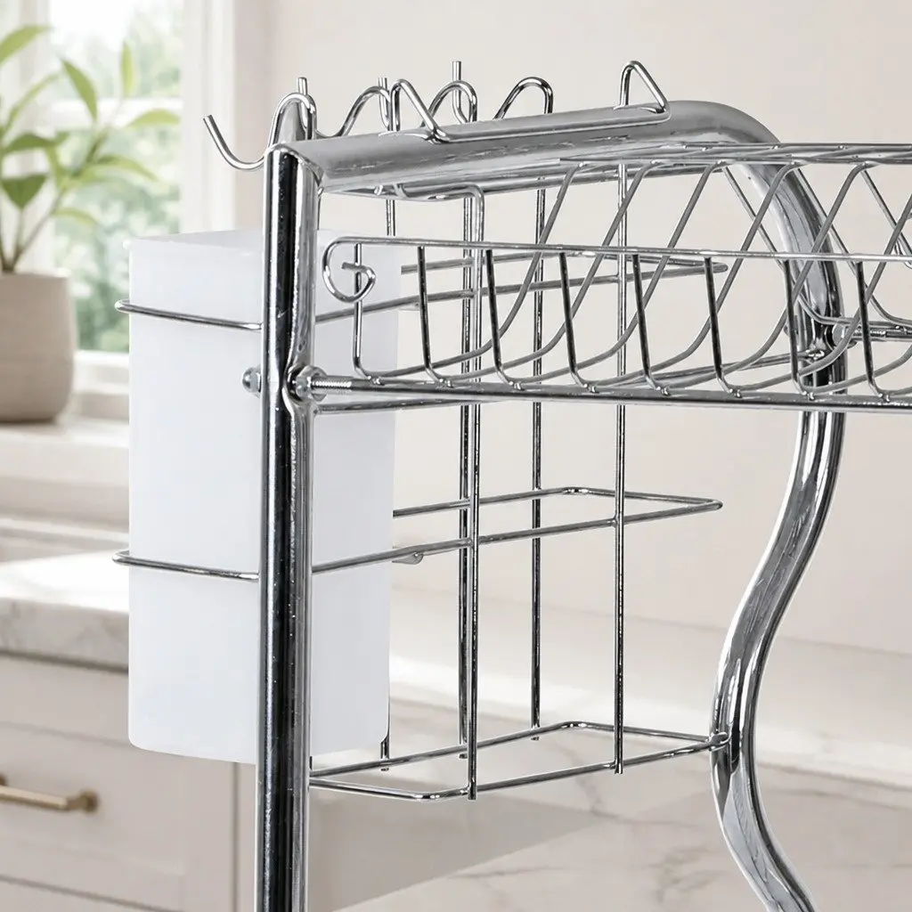 3-Tier Dish Rack Drainer Drying Kitchen Organizer Silver 40.8cm x 24.5cm x 43.5cm