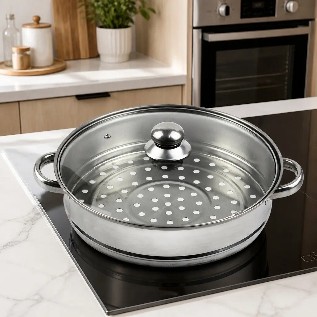 Stainless Steel 3 Layer Steamer Pot for Cooking Vegetables and Meat 27 cm Diameter