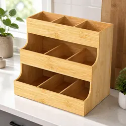 Bamboo Tea Bag Organizer - 3 Tiers, 27x17.5x24.5 cm