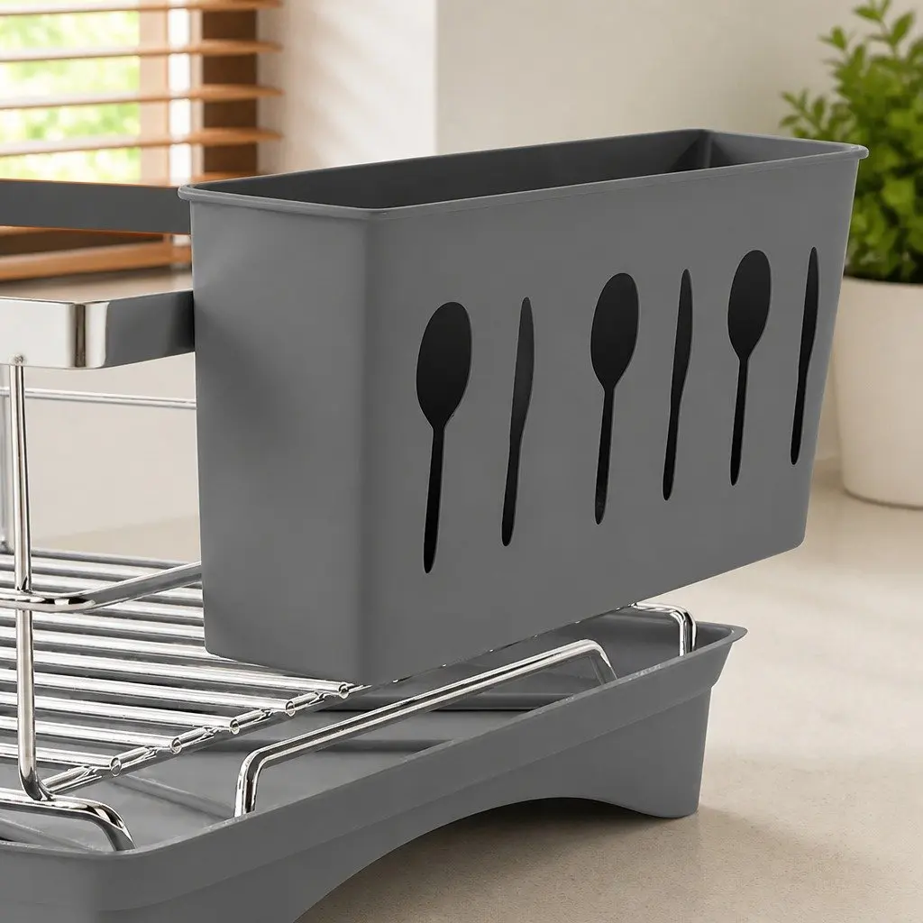Dish Drying Rack Plate Drainer with Cutlery Holder and Drainboard Kitchen