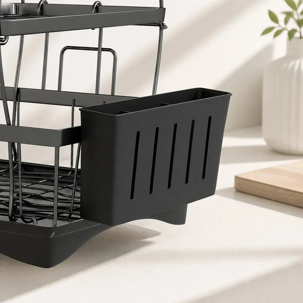 3 Tier Dish Drying Rack Kitchen Organizer with Cutlery Holder and Cup Holder Black