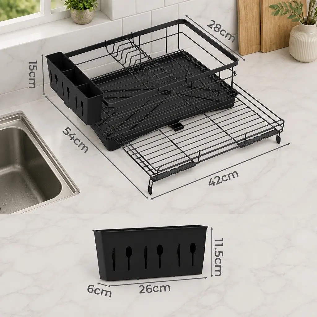 Expandable Dish Drying Rack Drain Bowl Holder Kitchen Countertop Space Saving