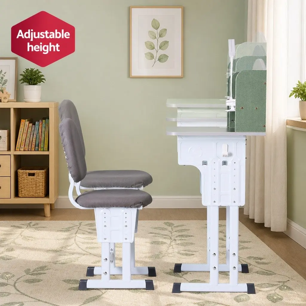 Kids Study Desk Chair Set Height Adjustable Ergonomic Table with LED Lamp Green