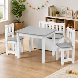 Kids Activity Table and Chair Set 4 Piece with Storage Bench Toddler Furniture