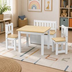 Kids Activity Table and Chair Set 4-Piece with Storage Bench Toddler Furniture