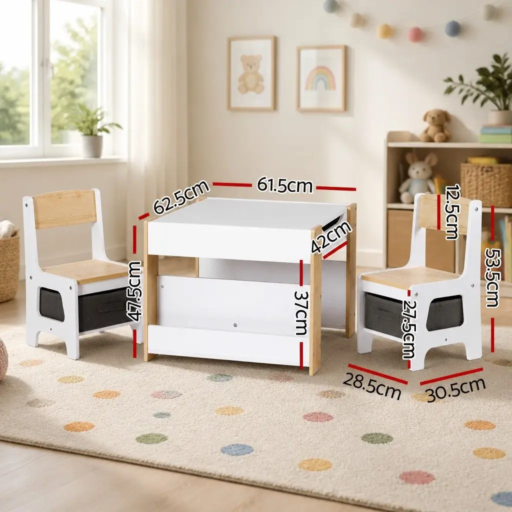 Kids Table and Chair Set for Learning and Play 4 in 1 Wooden Activity Desk with Reversible Blackboard and Whiteboard