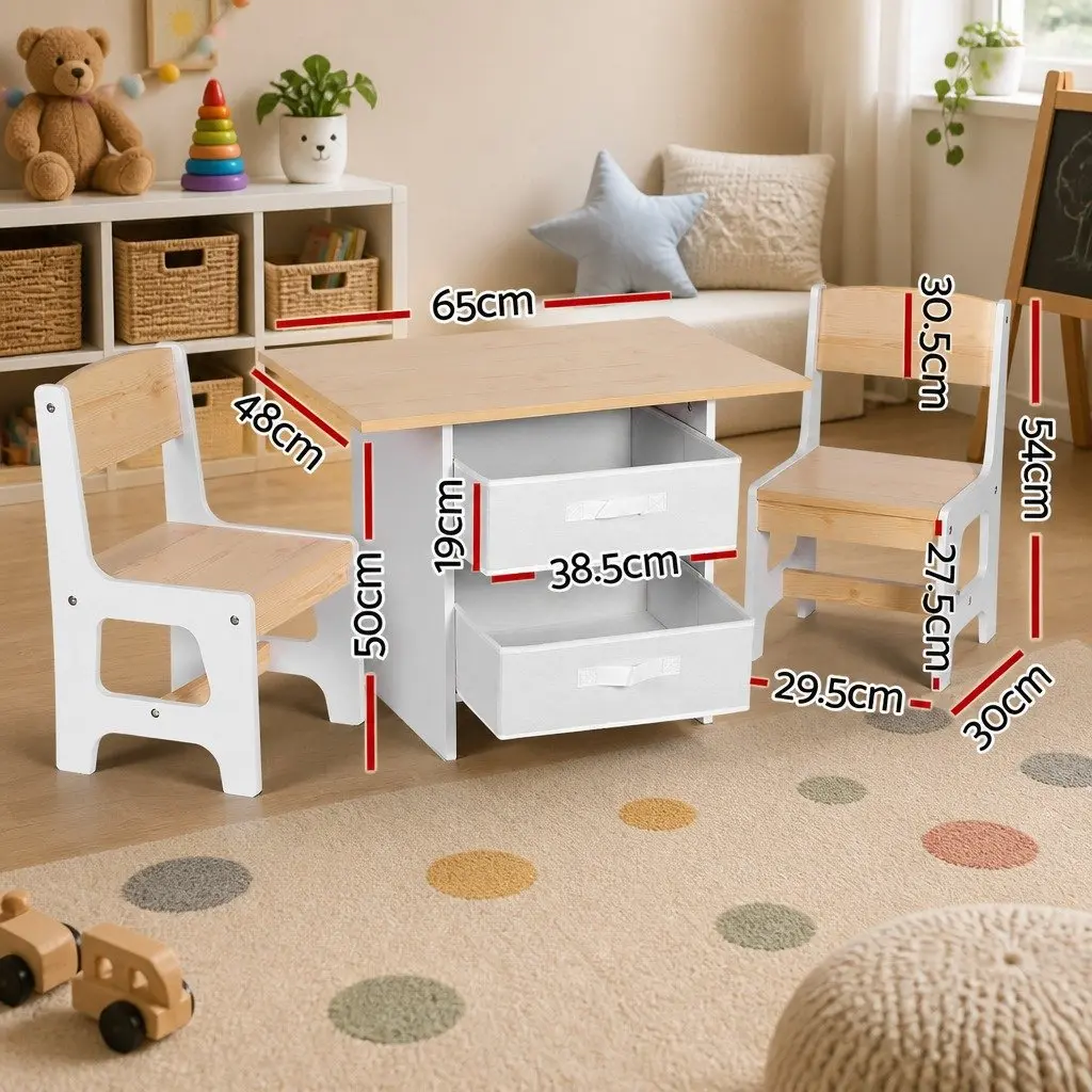 Kids Table and 2 Chairs Set Activity Desk with Storage Drawers for Drawing