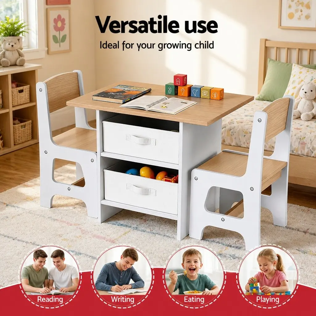 Kids Table and 2 Chairs Set Activity Desk with Storage Drawers for Drawing