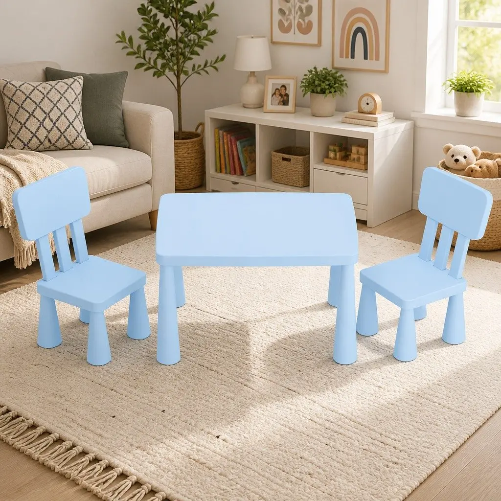 Kids Table and Chairs Set for Playroom Blue 2 Piece