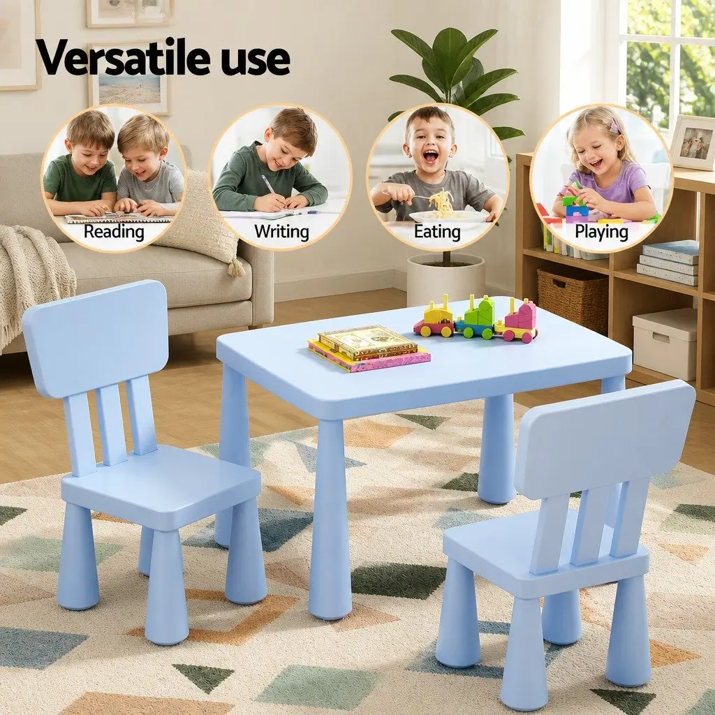 Kids Table and Chairs Set for Playroom Blue 2 Piece