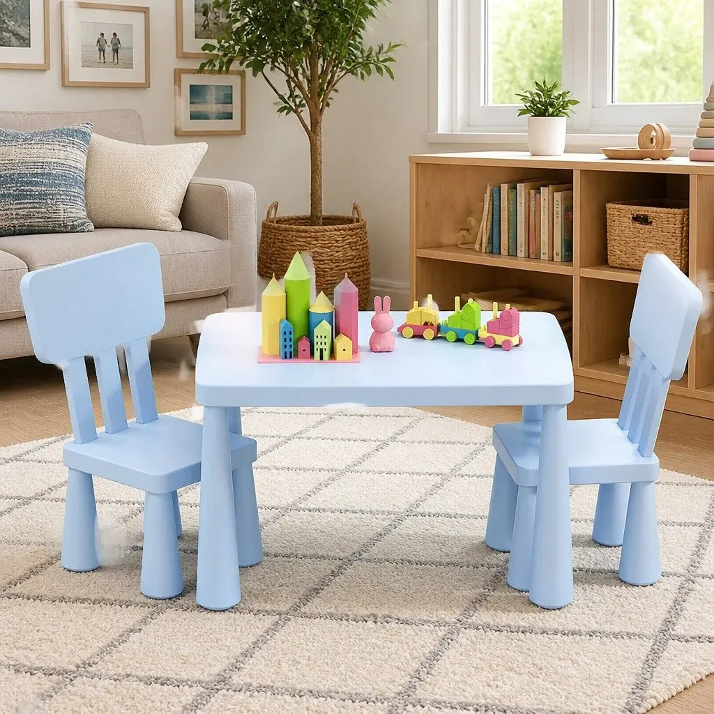 Kids Table and Chairs Set for Playroom Blue 2 Piece