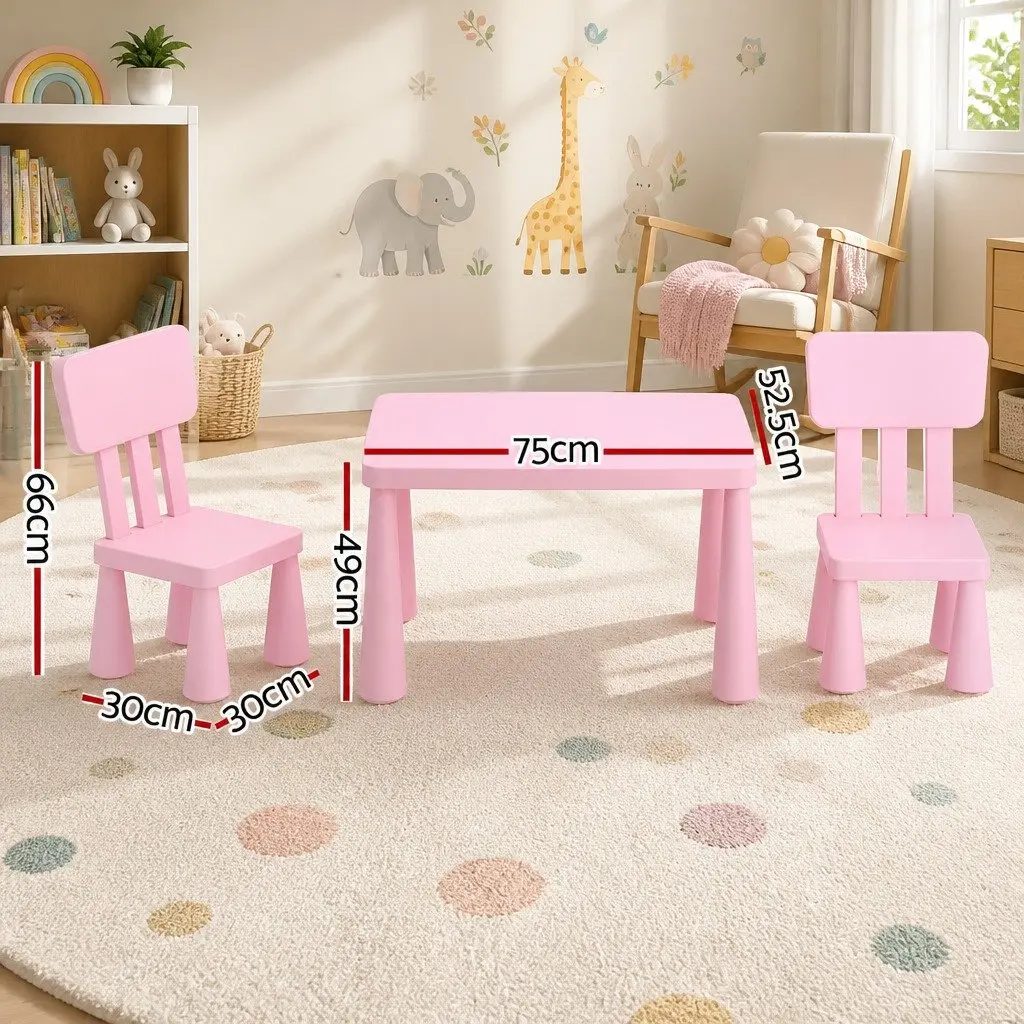Kids Table and 2 Chairs Set Pink Children Furniture Playtime Study Room