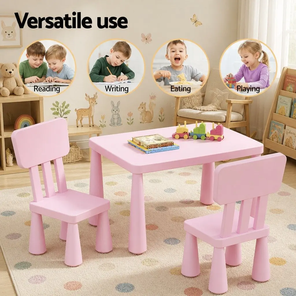 Kids Table and 2 Chairs Set Pink Children Furniture Playtime Study Room