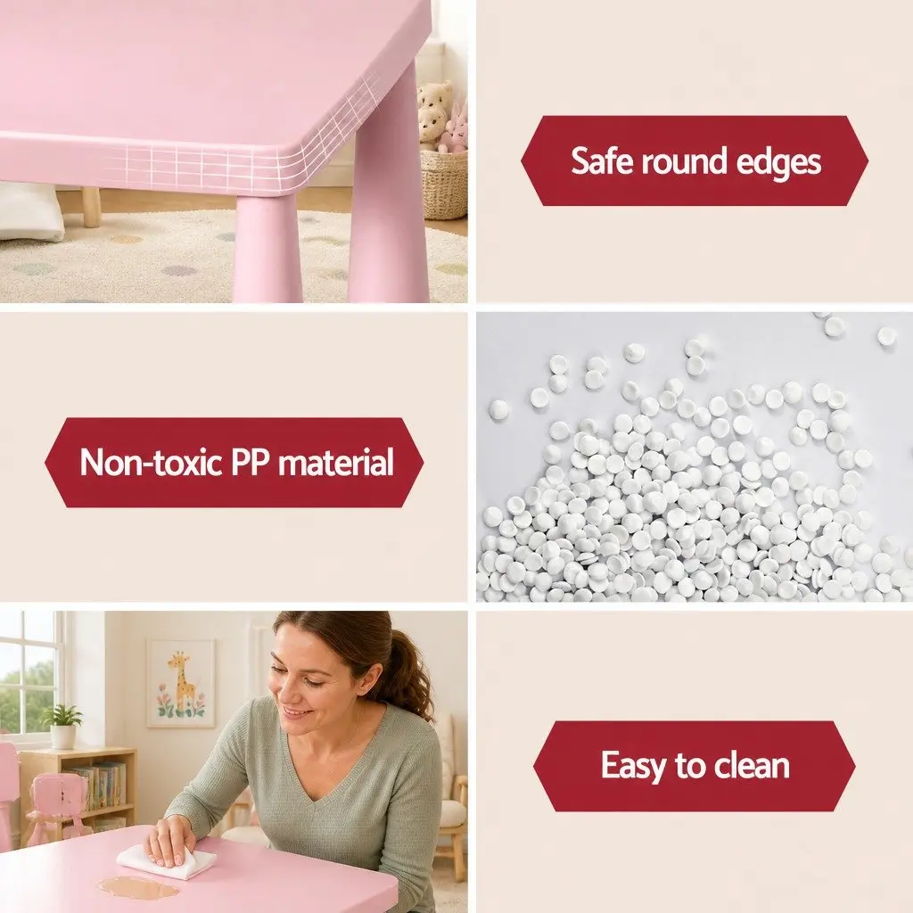 Kids Table and 2 Chairs Set Pink Children Furniture Playtime Study Room