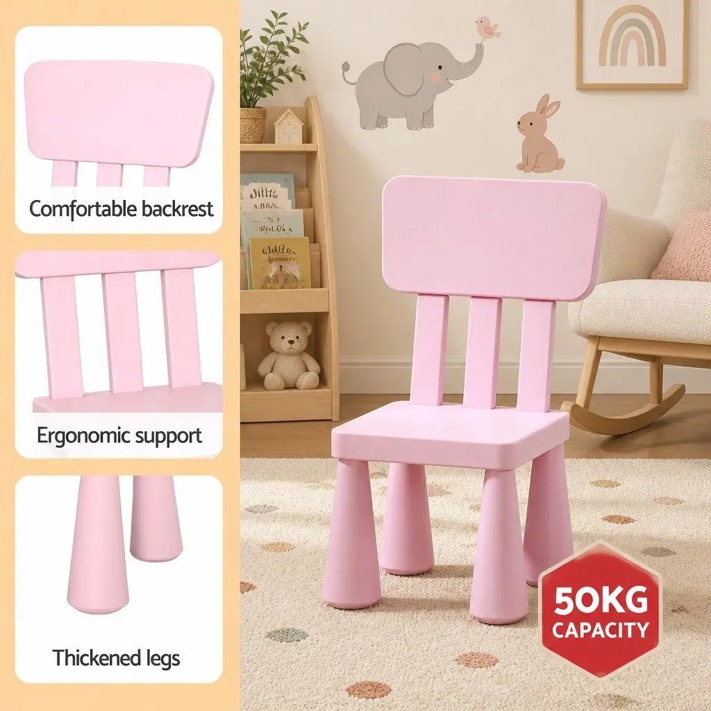 Kids Table and 2 Chairs Set Pink Children Furniture Playtime Study Room