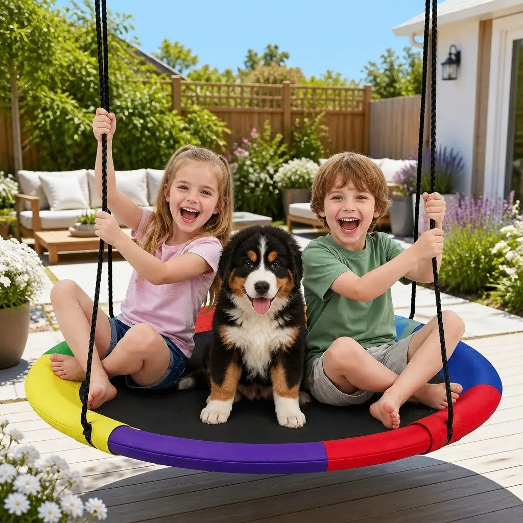 100cm Oval Platform Tree Swing with Steel Frame