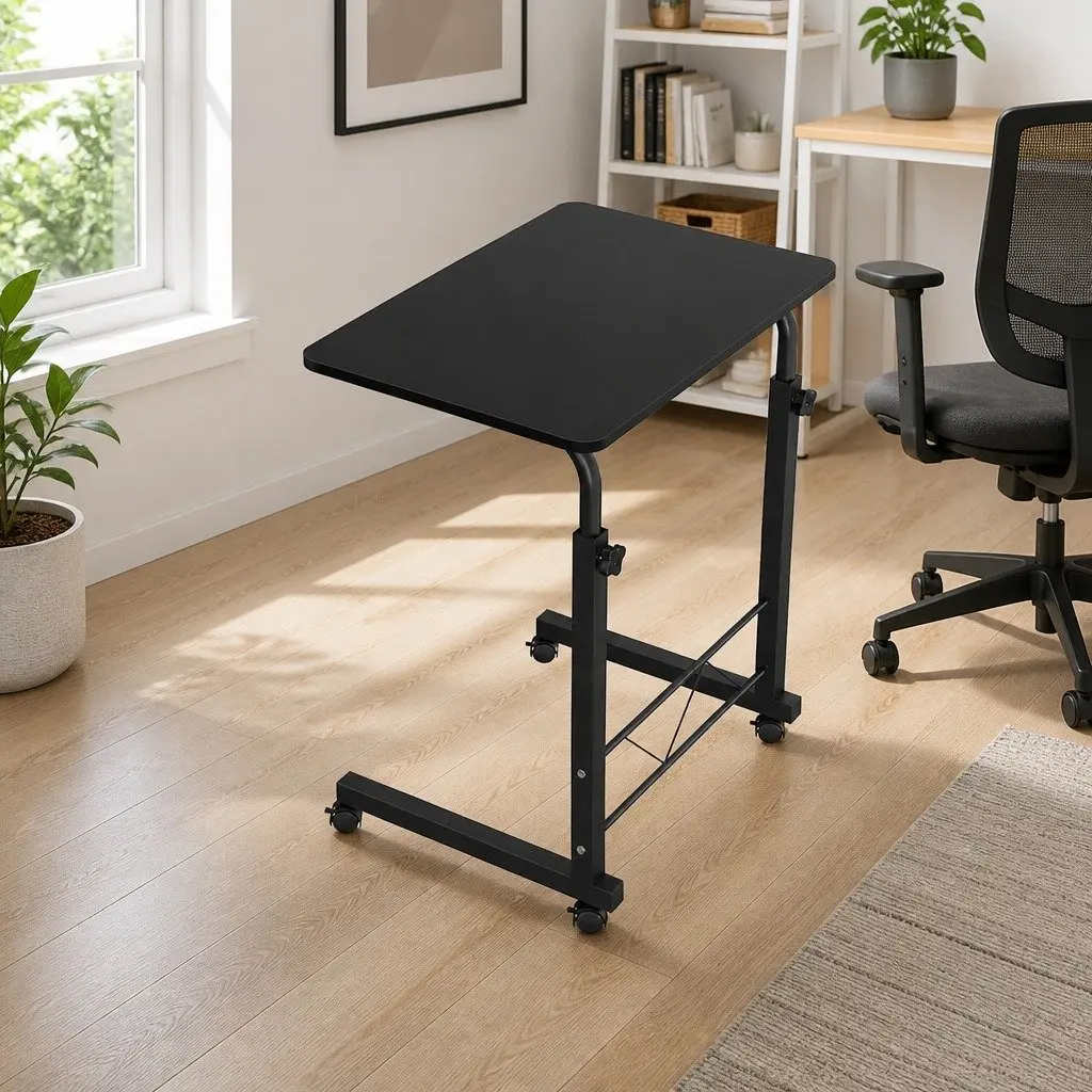 Mobile Laptop Desk Adjustable Height Workstation with Wheels Black 60CM