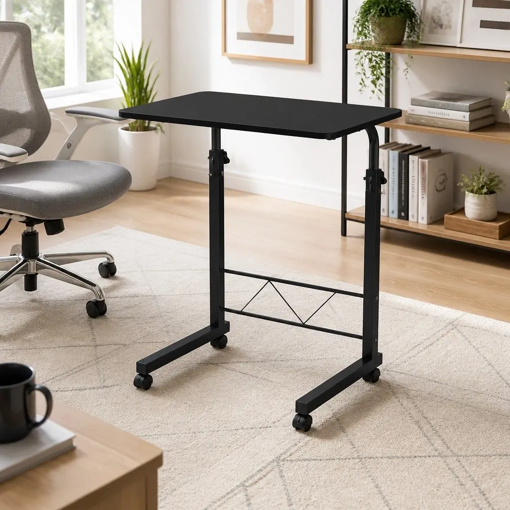 Mobile Laptop Desk Adjustable Height Workstation with Wheels Black 60CM