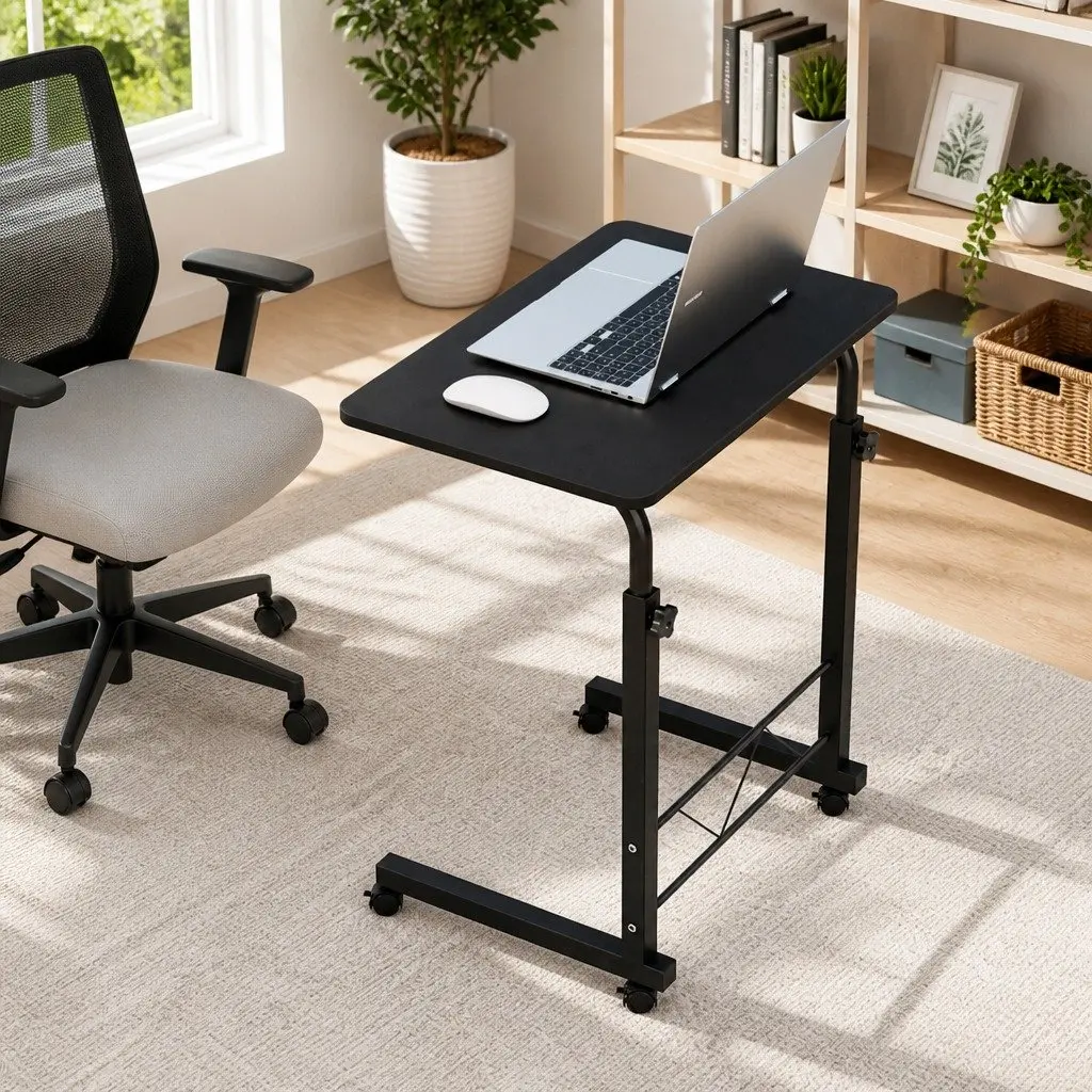 Mobile Laptop Desk Adjustable Height Workstation with Wheels Black 60CM